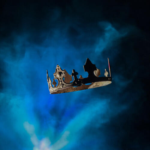 a crowd hovering in mist